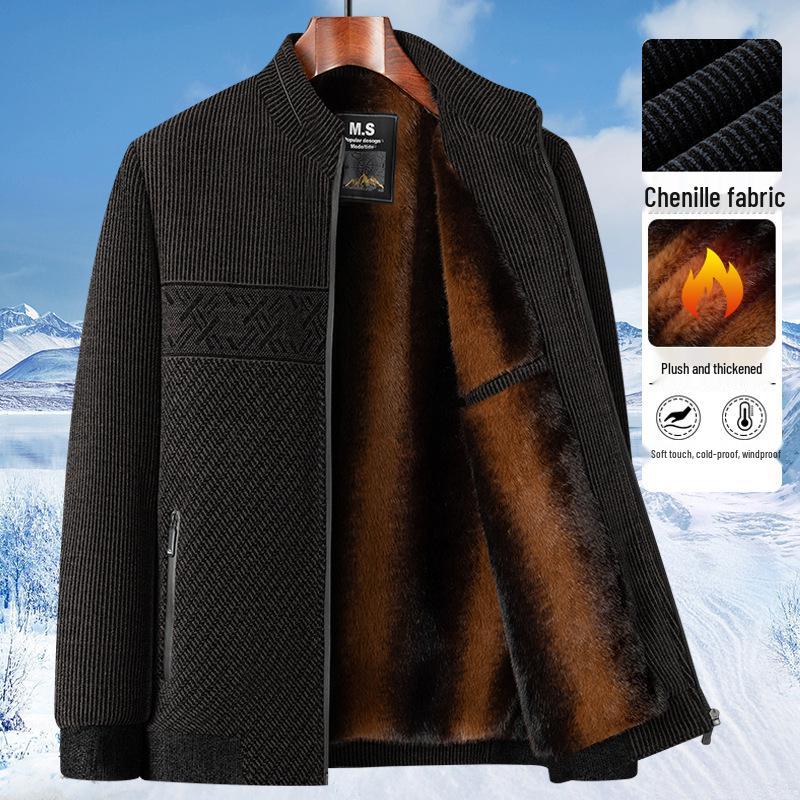 Men's Winter Jacket - Dad's Casual Plus Velvet Thick Middle-aged Outerwear