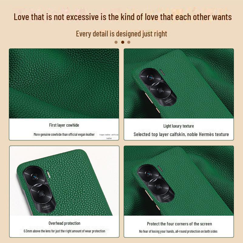 Genuine leather protective cover for Honor X20/X20SE/X10Max with cowhide litchi pattern.