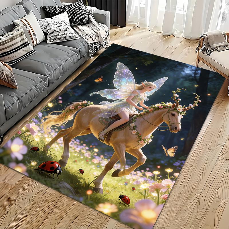 Fairy Tale Carpet with Enchanted Horse and Butterfly Design Suitable for use as an anti-slip for living room bedroom sofas