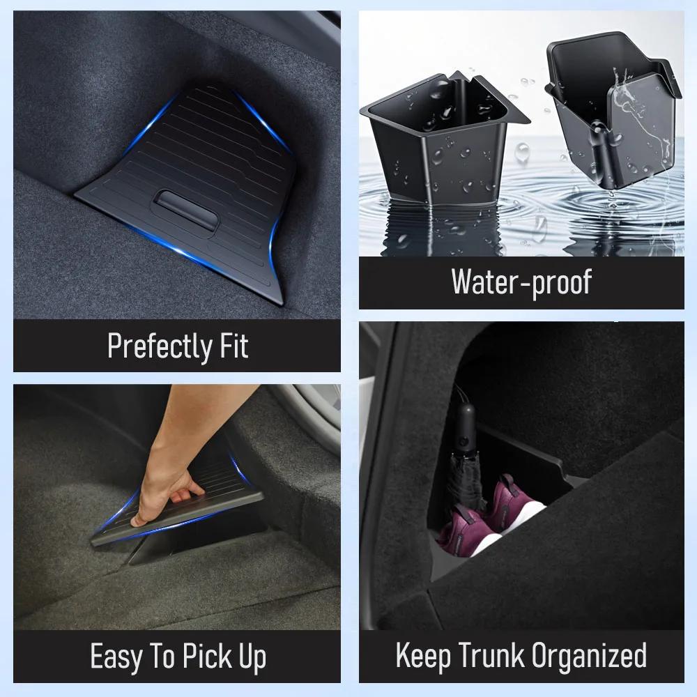 Trunk Side Storage Bins For Tesla Model Y Juniper 2025 Cargo Compartment Organizer Bucket TPE Box & Carpet Lids