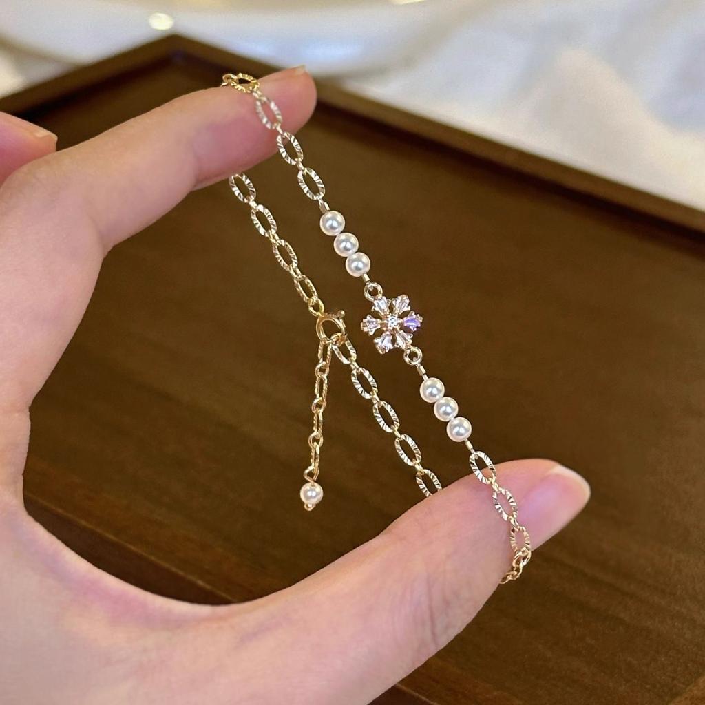 Snowflake Zircon Shijia Pearl Bracelet Does Not Fade, Autumn And Winter Niche High-End Beaded New Chinese Jewelry