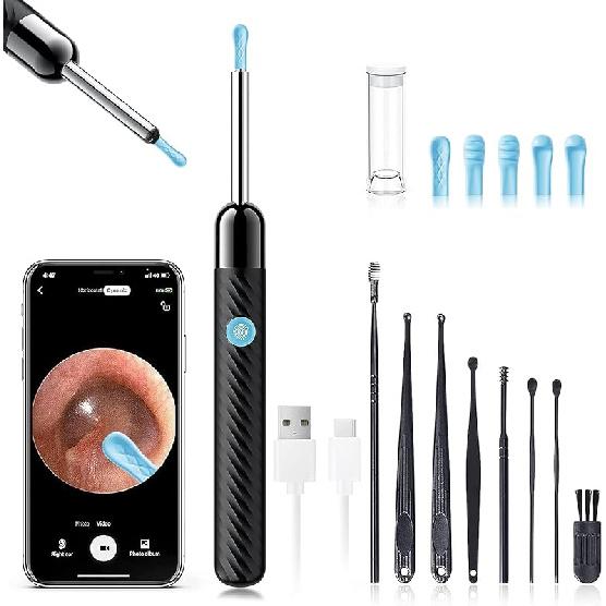 Ear Wax Removal - Earwax Remover Tool with 8 Pcs Ear Set - Ear Canal Cleaner with 1080P Camera - FSA HSA Eligible - Ear Cleaning Kit with 6 Ear Spoon