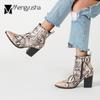 Fashion Sexy Serpentine Boots Woman Mixed Color Snake Prints Shoes Chunky High Heels Riding Botas Female Plus Size 36-43 Ankle Booties