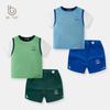 2026 Children's Casual Color Block Two-Piece Shorts & Short Sleeve Sports Set - Boys' Korean Style Fashion.