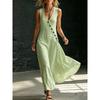 Spring Summer Sleeveless V Neck Striped Midi Dress Button Down Lazy Style Crossborder Women Dress