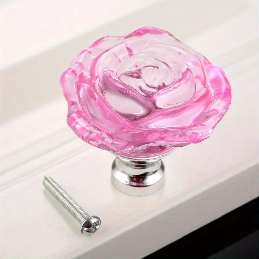 

50mm Colorful Crystal Rose Glass Knob Single Hole Wardrobe Dresser Drawer Kitchen Wine Cabinet Pulls Furniture Accessories 1pc