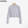 VONDA Autumn Winter Women Long Sleeve Embroidery Casual Short Knitted Sweaters Cardigans
