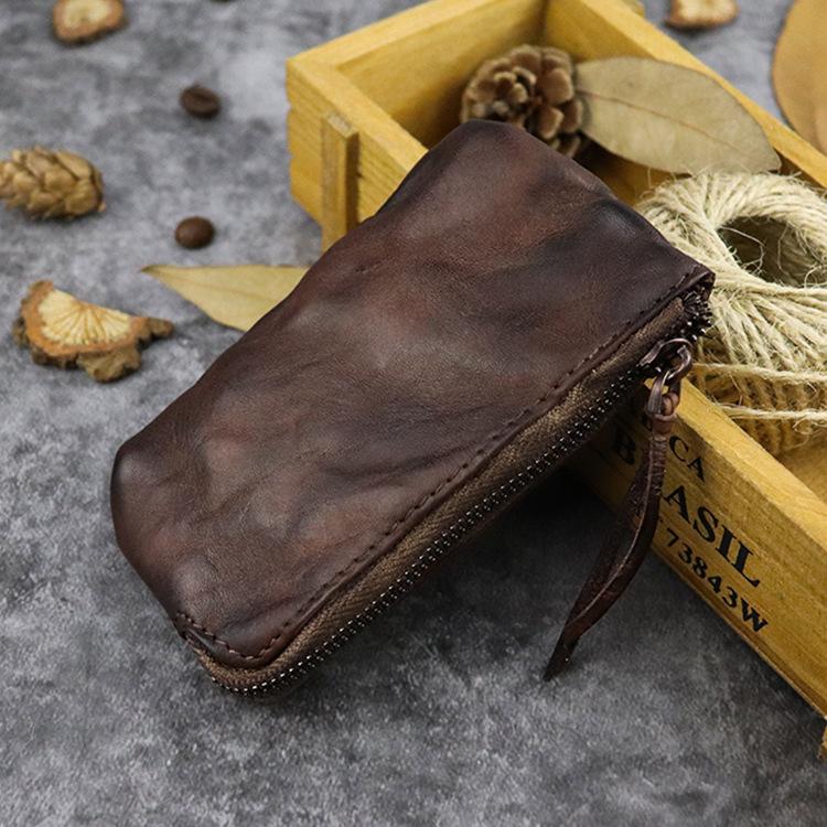 Genuine Leather, Vegetable Tanned Leather, Handmade Coloring, Retro Style, Long, Lightweight Texture, Mini Coin Purse