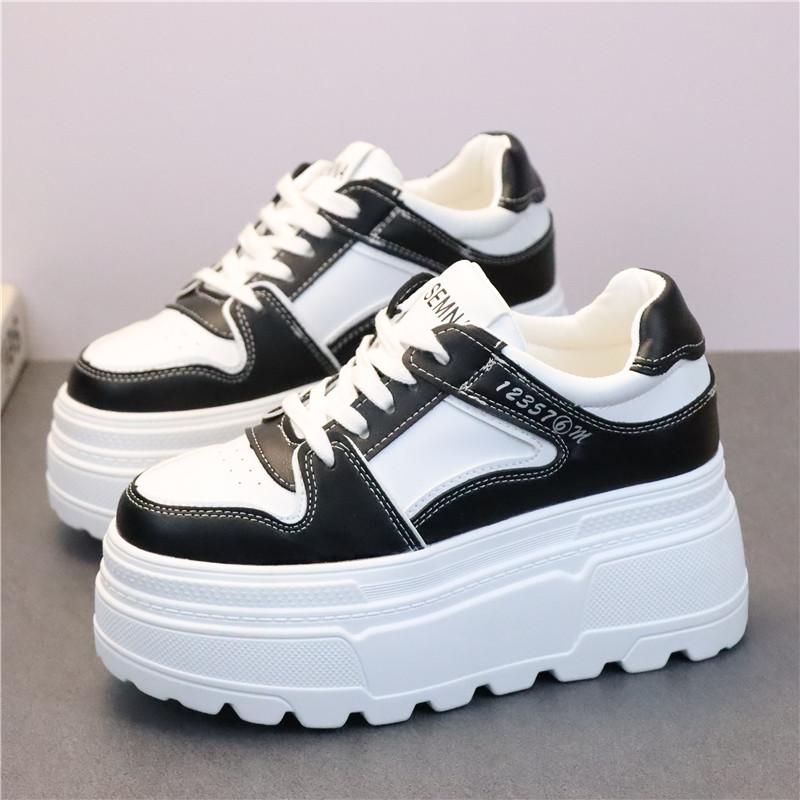 Fashion 8CM High Quality Microfiber Leather White Platform Sneakers for Women Wedge Heel Sneakers Shoes Comfy Casual Shoes Female