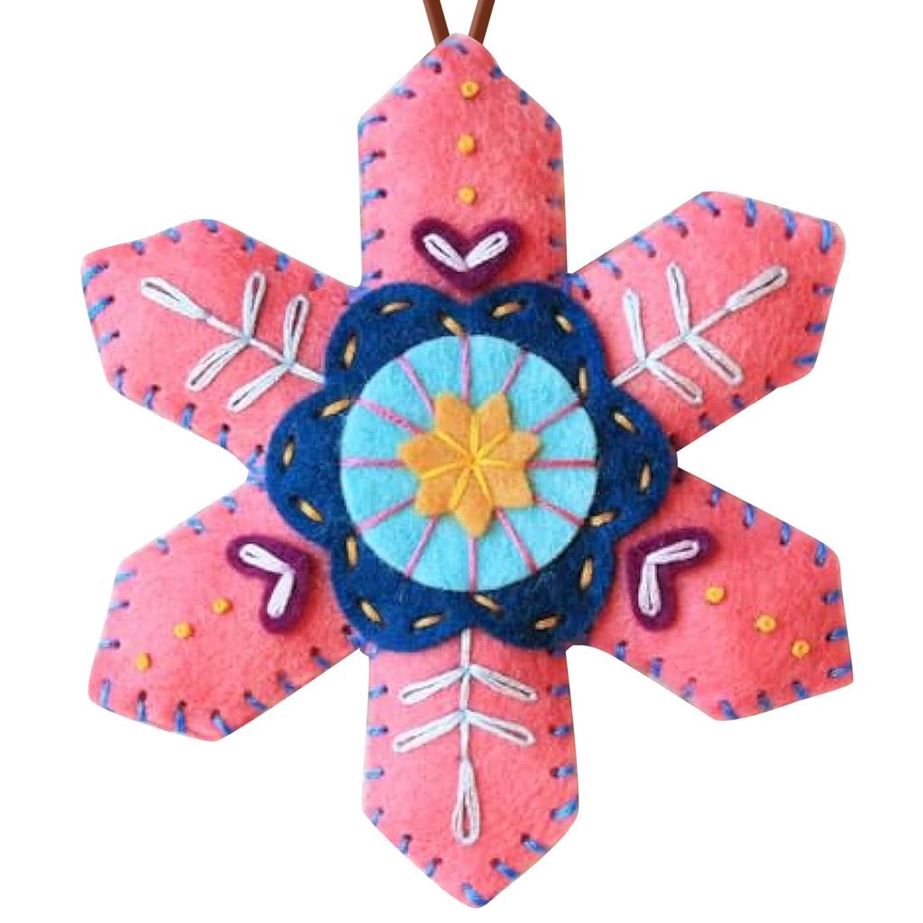 Christmas Snowflake Felt Ornament Kit with Pre-Cut Felt 3D Embroidery Needlepoint Kit Xmas Felt Snowflake Pendant Crafts
