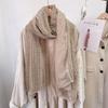 180*90cm Cotton Linen Fashion Scarf with Lace Trim, Four Season Scarf Shawl Beach Gauze,Long Lightweight Travel scarf