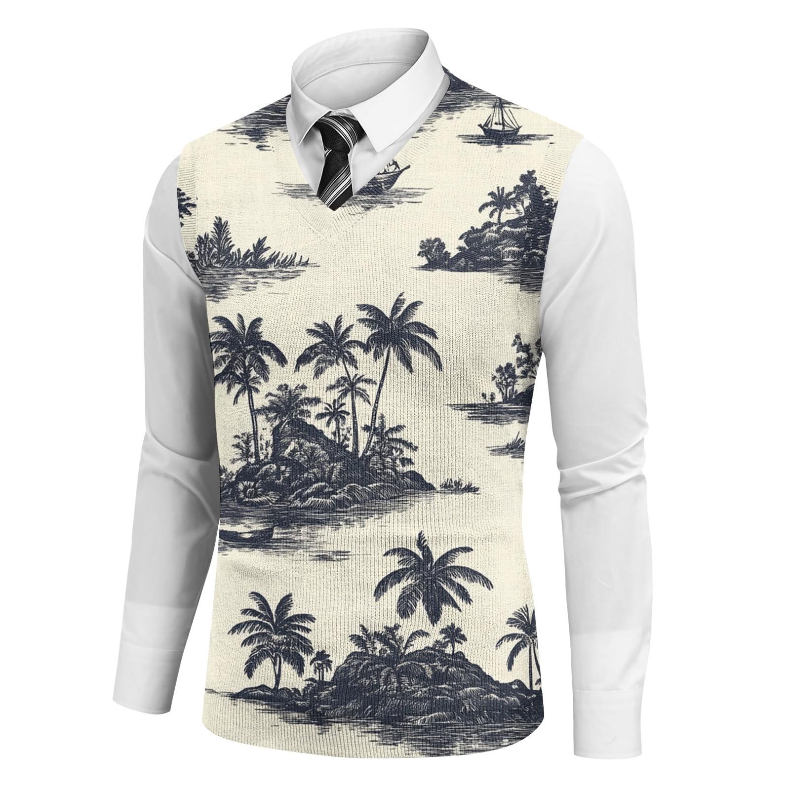 

Мужской модный принтованный V-образный вырез без рукавов трикотажный пуловер XXXL