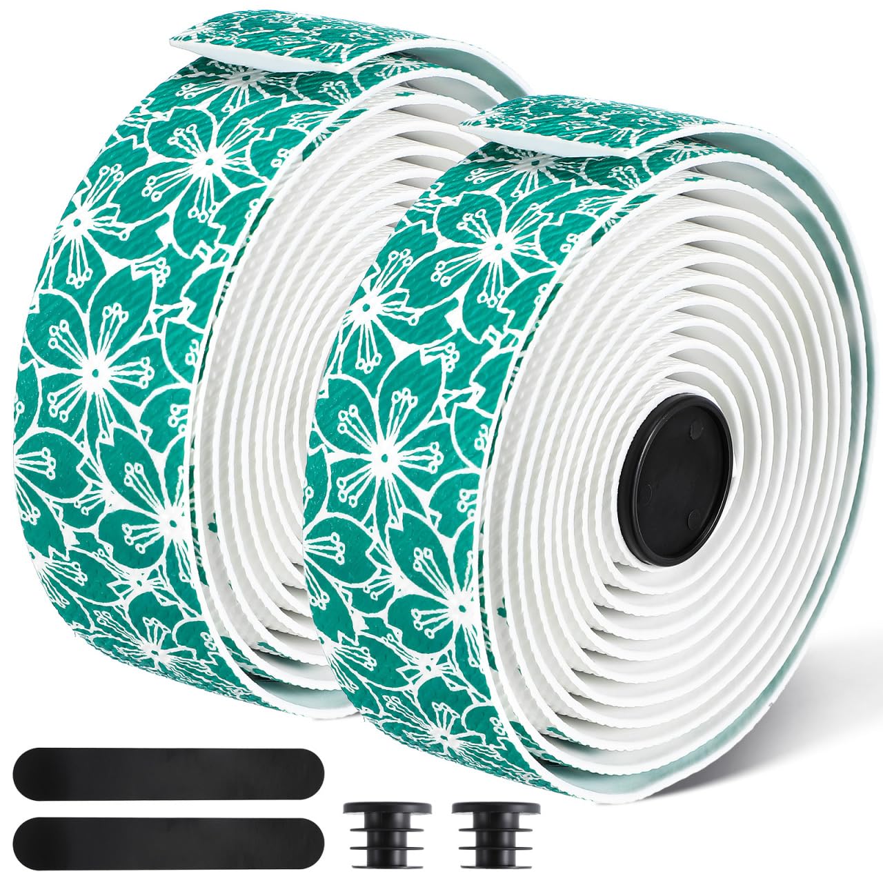 

LEDMOMO Cycling Drop Handlebar Set of 1 and Stylish Cherry Blossom with End for Road Tape, (Left Right), Pattern, Non-Slip, Plugs, Bikes, White/Blue