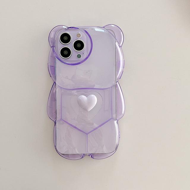 Cartoon 3d Bear Shape Cute Design Clear Case For Iphone 13 12 11 Pro Max Xs Max Xr X Korean Love Heart Lens Protection Cover