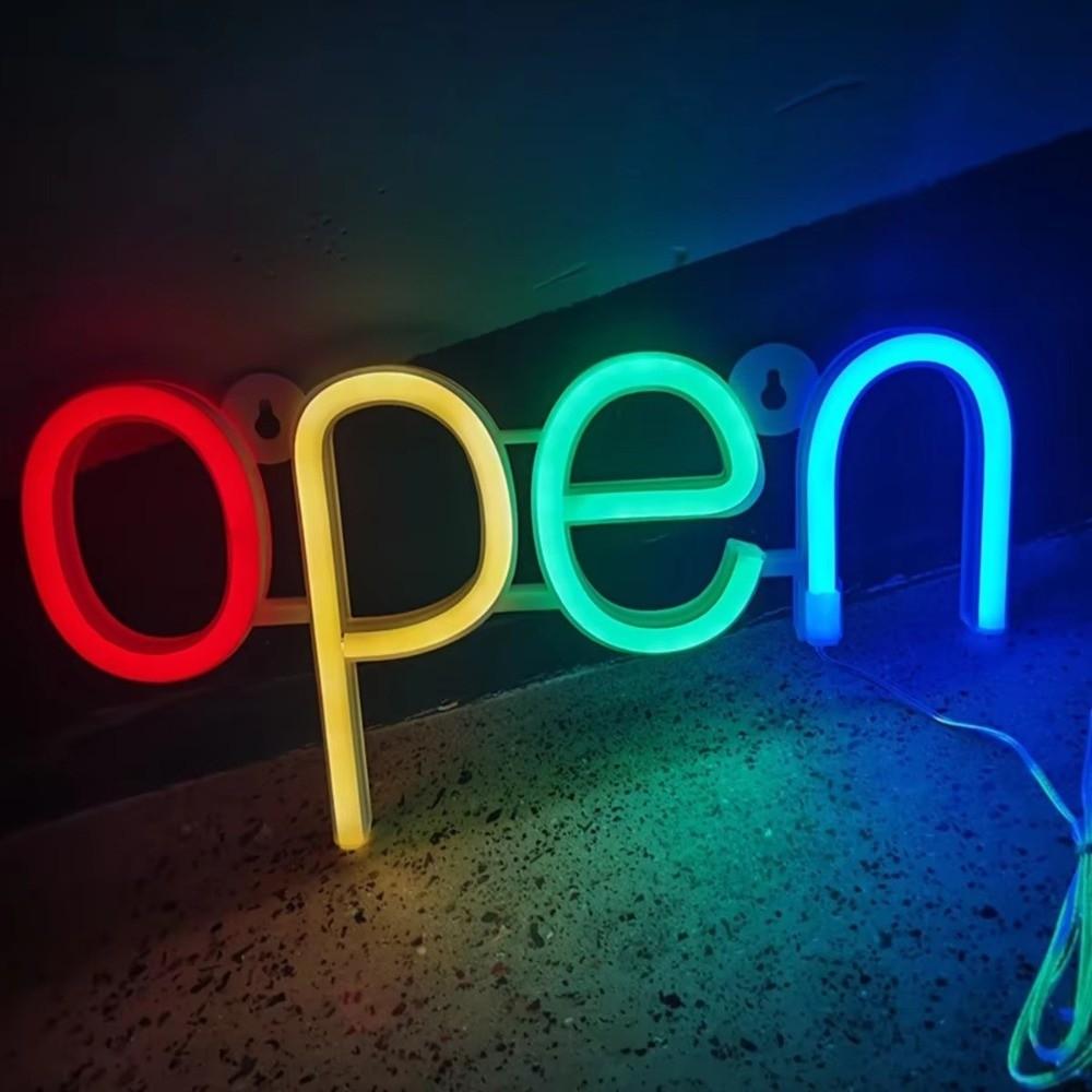 Battery Powered OPEN Letters Neon Lights Colorful Night Lamps LED Neon Sign Light Office Signage
