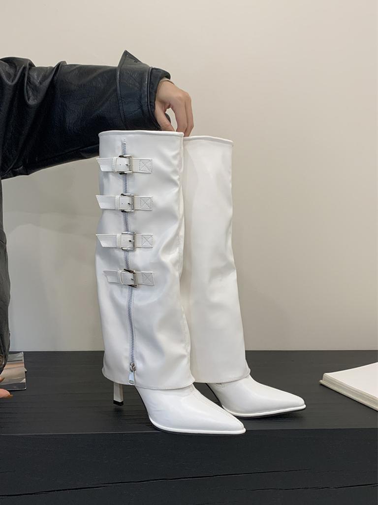 Weiße Hose Stiefel Spitz Hoher Absatz High Heel Stiefel Aber Kniestiefel Kinder Skinny Spice Girls Ritterstiefel