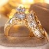 Luxury Female Crystal Rose Red Round Zircon Stone Engagement Ring Set Cute Black Gold Color Wedding Jewelry For Women