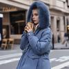Winterjacke aus Baumwolle für Damen, pelzige Kapuze, verdickter Plüsch, lange Ärmel, elastische Taille, Taschen, Reißverschluss, Mantel, mittellang, winddicht, warm, Daunenmantel