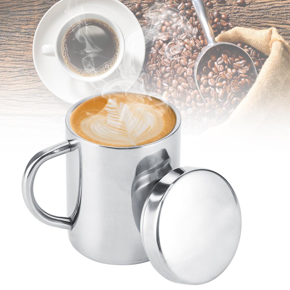 Portable Stainless Steel Double Wall Mug Anti‑scald Coffee Tea Milk Cup with lid for Home Office Travel(220ML )