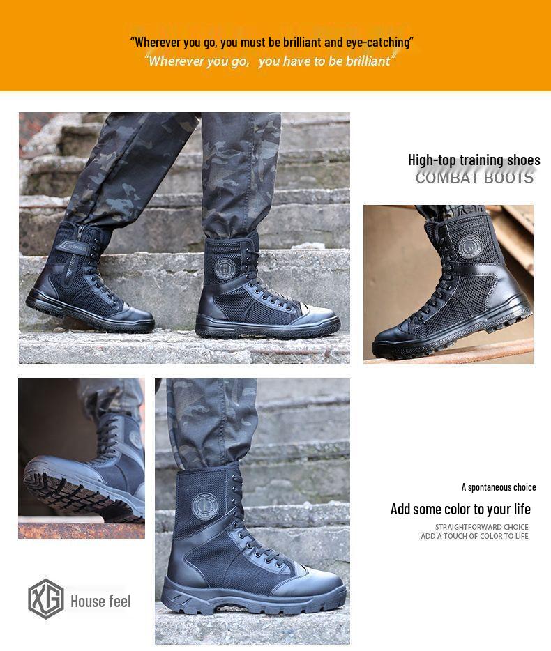 Men's Lightweight Summer Tactical Boots: Breathable High-Top Combat and Outdoor Martin Shoes.