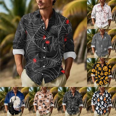 Men's Halloween Prints Button Long Sleeve Shirts Men's Casual Fashion Long Sleeve Shirts