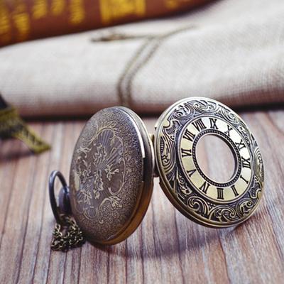 Steampunk Vintage Style Quartz Pocket Watches with Necklace Chain for Women Men