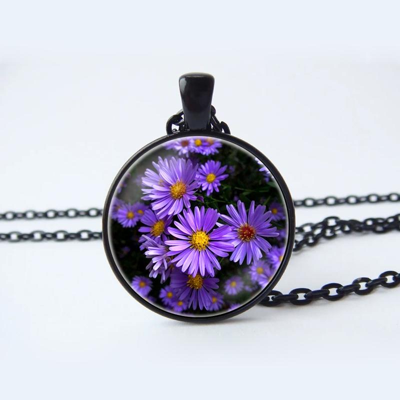Collana con ciondolo cabochon in vetro a forma di fiore, gioielli con loto, pesca, rosa, girasole, tulipano