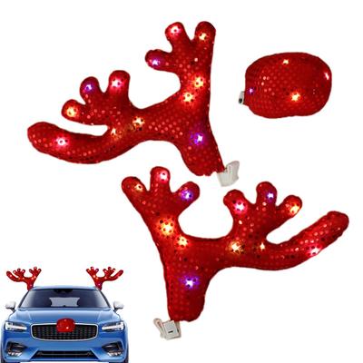 Car Christmas Decorations Christmas Cute Waterproof with LED Light Car Costume Decor Reindeer Antlers & Nose for Winter Holiday