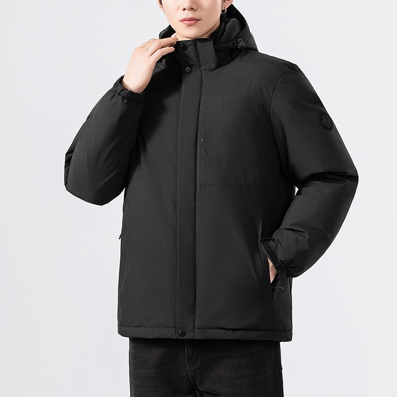 

Мужская хлопковая куртка с капюшоном, съемный капюшон, модная и теплая толстая хлопковая куртка, карман на молнии L чёрный