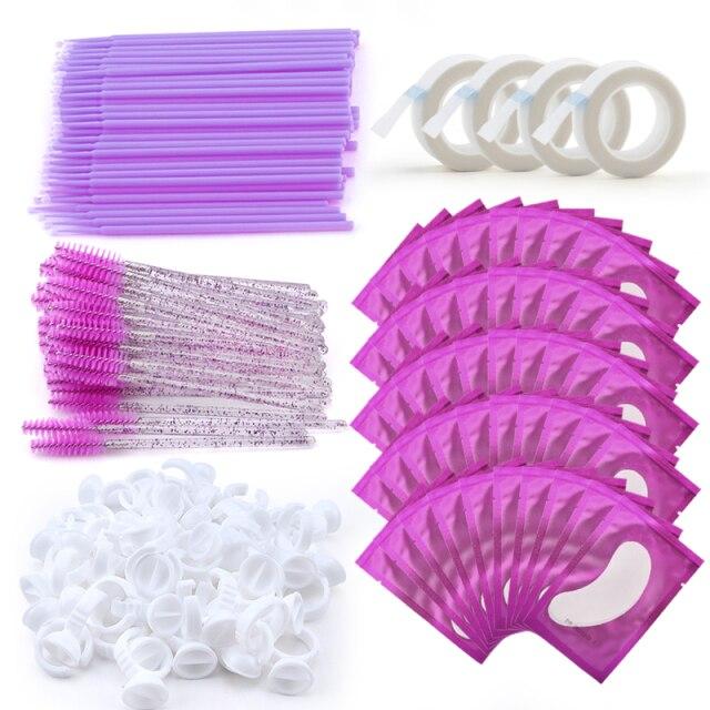 Eyelash Extension Supplies Kit Mascara Applicator Lashes Brush Crystal Cotton Swabs Glue Ring Tape Eye Pad Eyelashes Makeup Tool