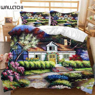Beautiful Painting Duvet Cover Set King Queen Size Polyester Bedding Set For Kids Boys Girls Comforter Cover House Tree Pattern