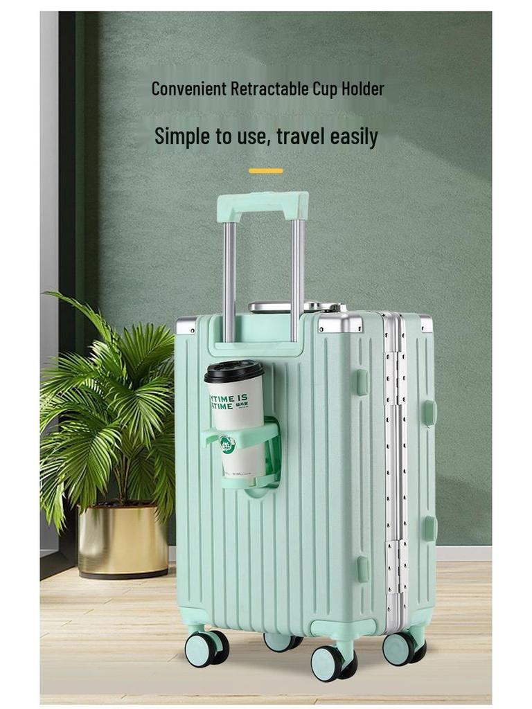 20-Inch Multifunctional Carry-on Suitcase with Durable Aluminum Frame, Rechargeable Feature & Cup Holder