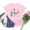 Vintage Halloween Ghost T-Shirt Floral Spooky Pumpkin Tee Casual Short Sleeve Women Halloween Shirt Spooky Season Graphic Tees