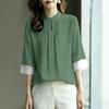 ZANZEA Women Casual Stand Color Lace Splice 3/4 Sleeve Loose Blouse