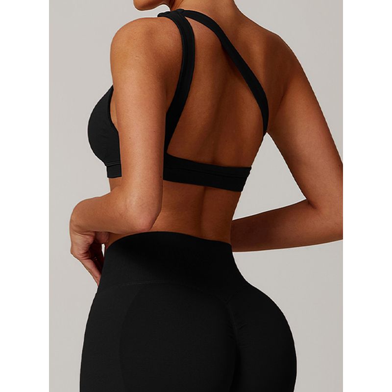Sloping Shoulder Beauty Back Sports Underwear Women Shockproof Push up Sexy Workout Clothes Running Bra Outer Wear One Shoulder Yoga Vest