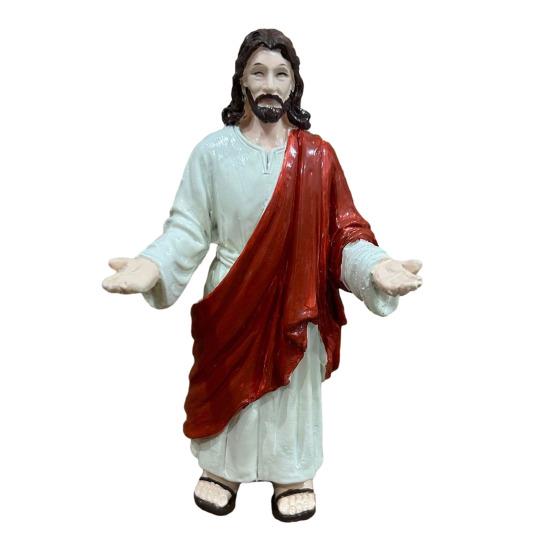 5palcová figurka Ježíše s otevřenými pažemi Ručně malovaná náboženská socha Ježíše Pryskyřičná křesťanská socha pro duchovní sbírku Domácí dekorace