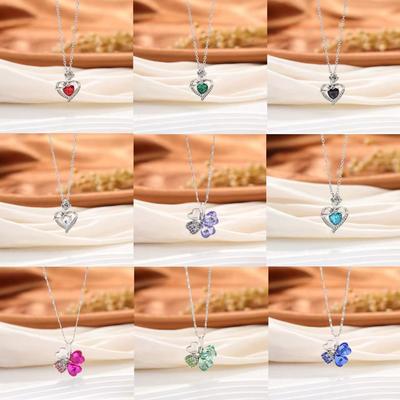 Fashion Love Rose Pendant Four Leaf Clover Diamond Crystal Peach Heart Ladies Necklace Mother's Day Gift