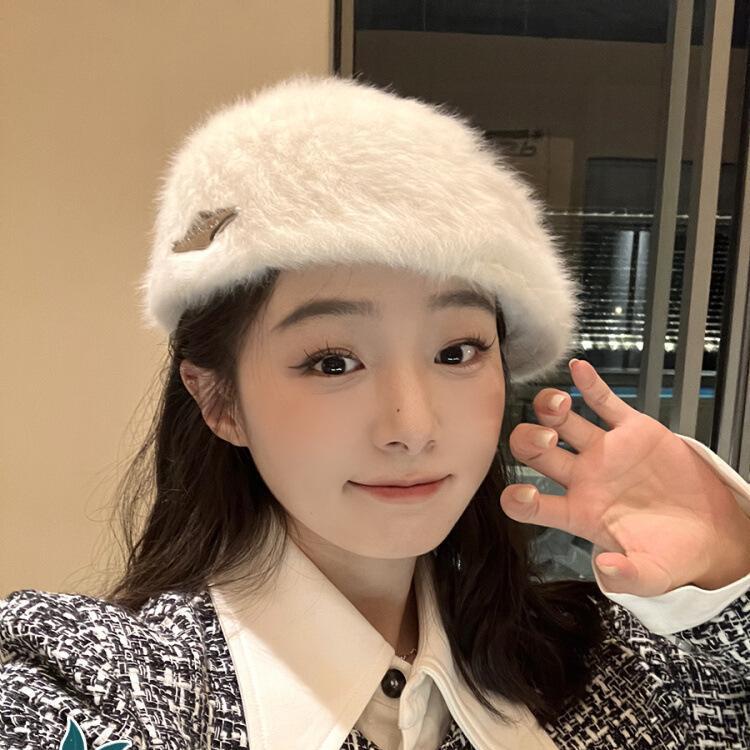 And Cozy Fashionable Rabbit Fur Beret Stylish Retroinspired Winter Hat For Women
