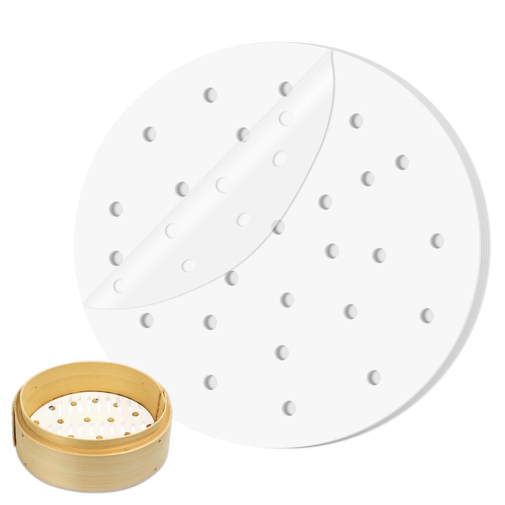 CORKAS Dampfgarpapier 100 für chinesische Dampfgarer, Blätter, Einweg, Rund, Perforiert, Dampfgarer, Papier, (Kreisförmig (18cm))