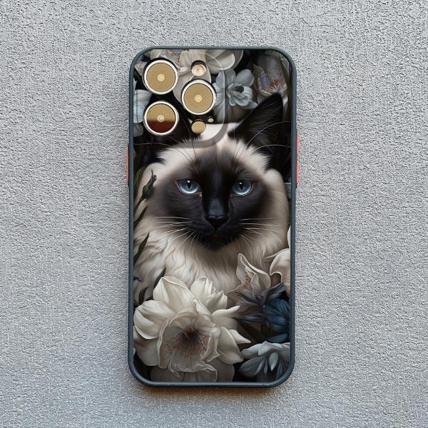 Art Painting Rose Cat Phone Case For iphone 15 14 Plus Pro Max 13 12 Mini 11 Pro MAX XS X XR 8 7 SE 2020 Shockproof Shell Cover
