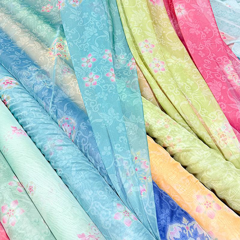 50x150cm Green Chiffon Fabric with Flower Print for DIY Ancient Style Hanfu Dress Shirts Doll Sewing Summer Organza Tulle