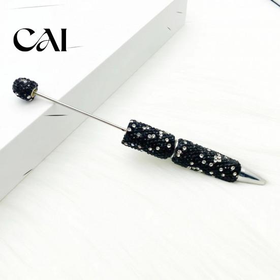 Crystal Diamond Gel Pen Beadable Pens, Bling Rhinestone Beaded DIY Bead Pen, Shaft Decorative Craft Black Ink Ballpoint Pens for Decorations