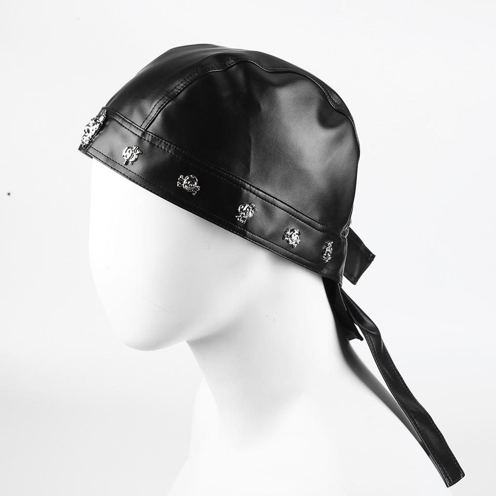 Biker Cap for Women PU Leather Adjustable Motorcycle Skull Cap with Snug Fit Stylish Biker Doo Rag Headwrap for Riding & Outdoor