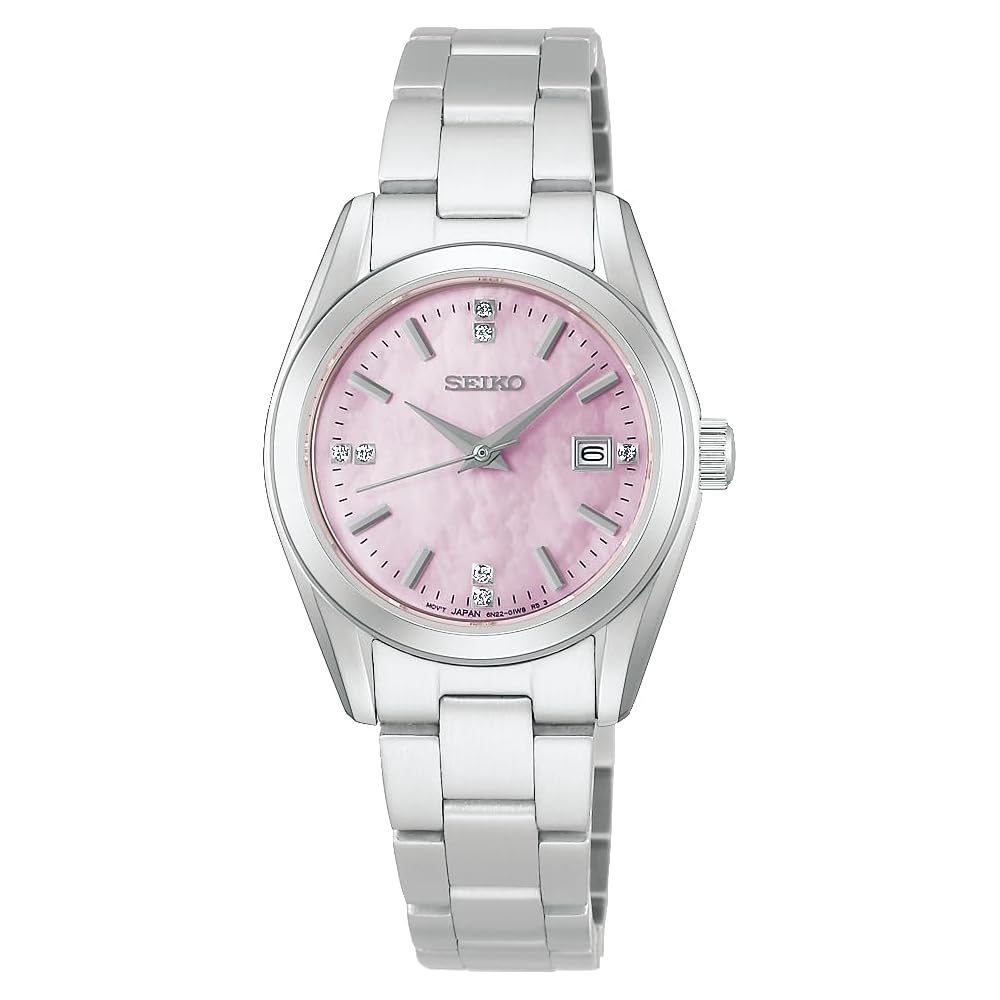 Seiko Selection HFH002P Women s Analog Quartz Watch Battery Powered Date Calendar Pink Mother of Pearl Dial Silver Stainless Steel