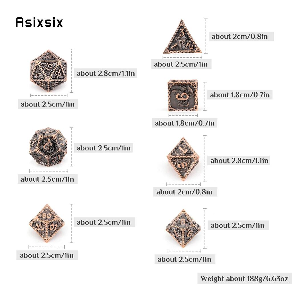 7 Pcs Copper Dragon Metal Dice Solid Metal Polyhedral Dice Set Suitable for Role-Playing RPG  Board Game Card Game