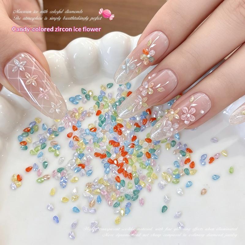 50Pcs Candy Color Ice Flower Nail Art Zircon Charms With Sparkling Effect For Home Diy Nail Salon Decoration