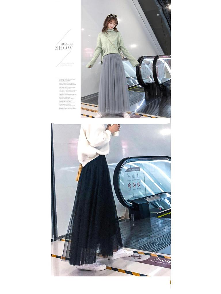 Spódnica z tiulu plisowanego w kształcie litery A, wiosenno-letnia, koreańska, z wysokim stanem