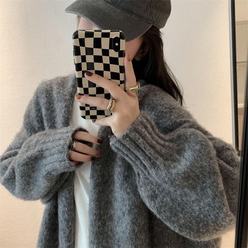 2024 New Korean Lantern Sleeve Drop Shoulder Cardigan - Loose Knitted Sweater for Women, Autumn Winter