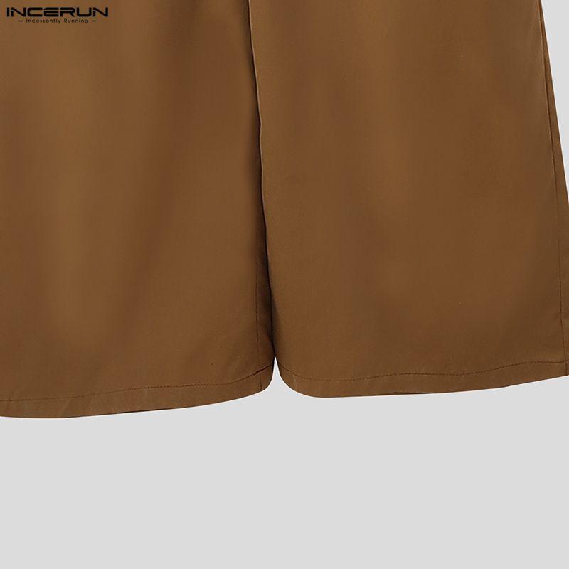 INCERUN Men Long Sleeve Buttons Bandage Jumpsuit Long Rompers Overalls