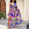 New fashion off-the-shoulder long lantern sleeves, printed dress women's clothing